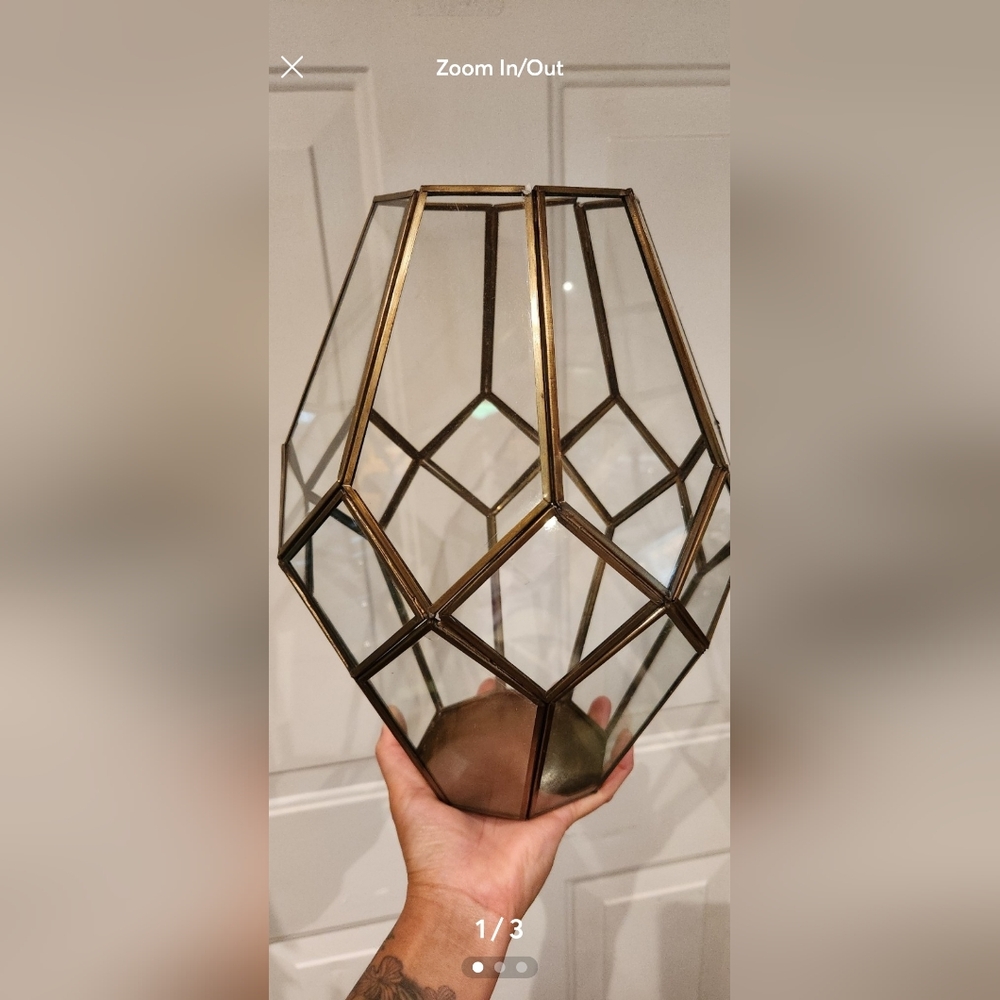 Brass & Glass Faceted Terrarium / Lantern – Geometric, Vintage Style